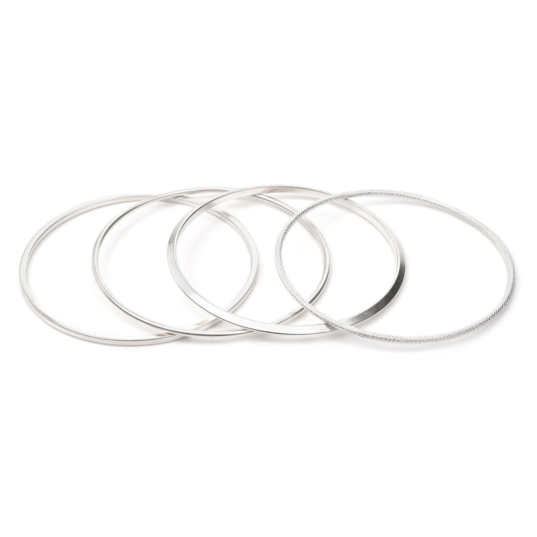 Matte Sterling Silver Plate Set Of 4 Bangle Bracelets.