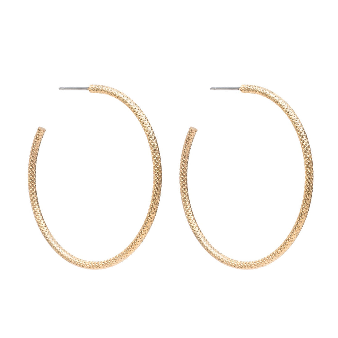 Matte Gold Plate Textured Wire Hoop Earrings