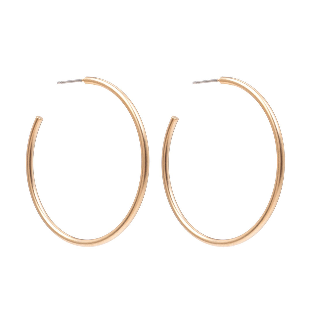 Matte Gold Plate Round Wire Hoop Earrings