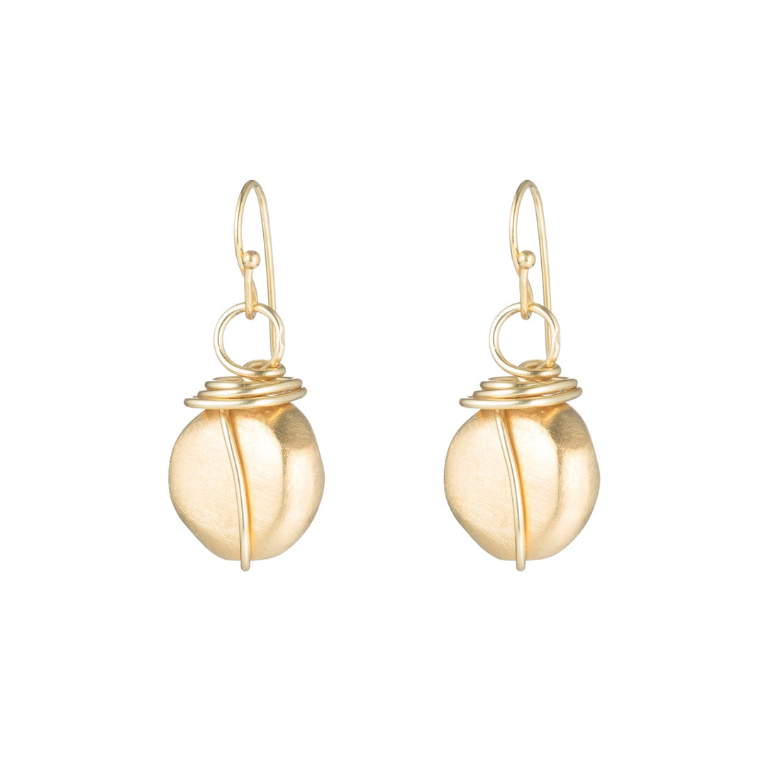 Matte Gold  Flat Nugget Wire Wrapped Earrings