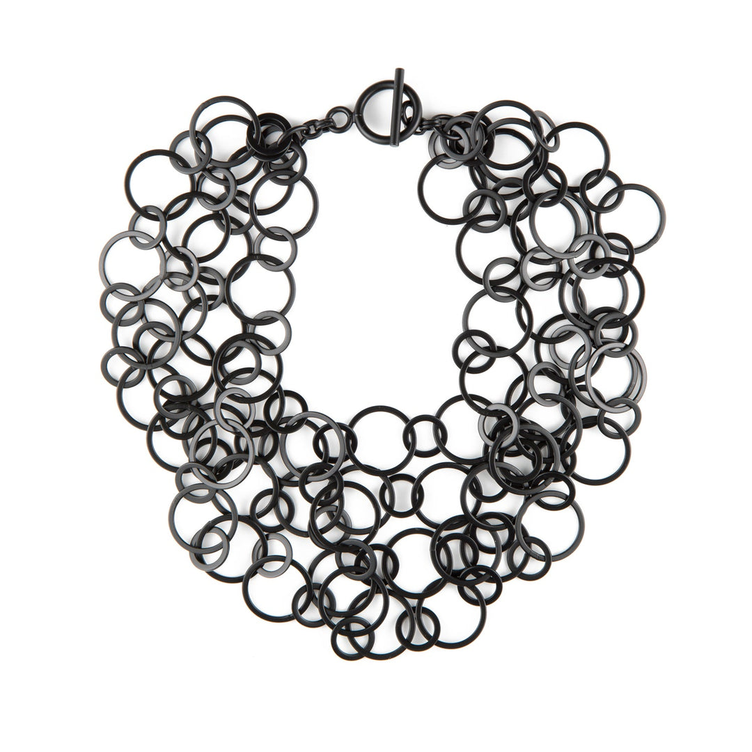 Matte Black Four Strand Chain Graduated Toggle Closure Necklace