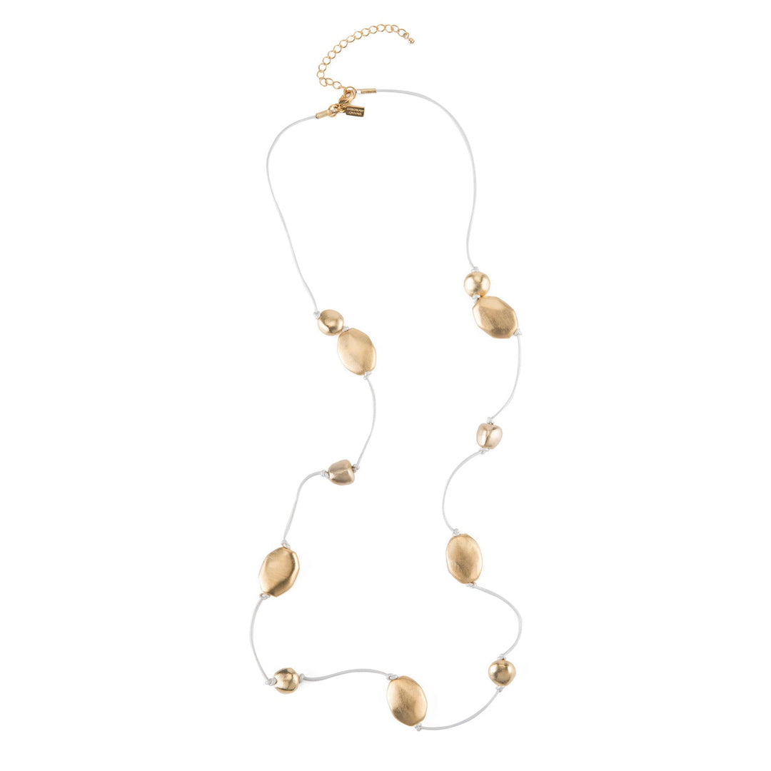 Matte Gold Plate Bead Shell Leather Layer Necklace