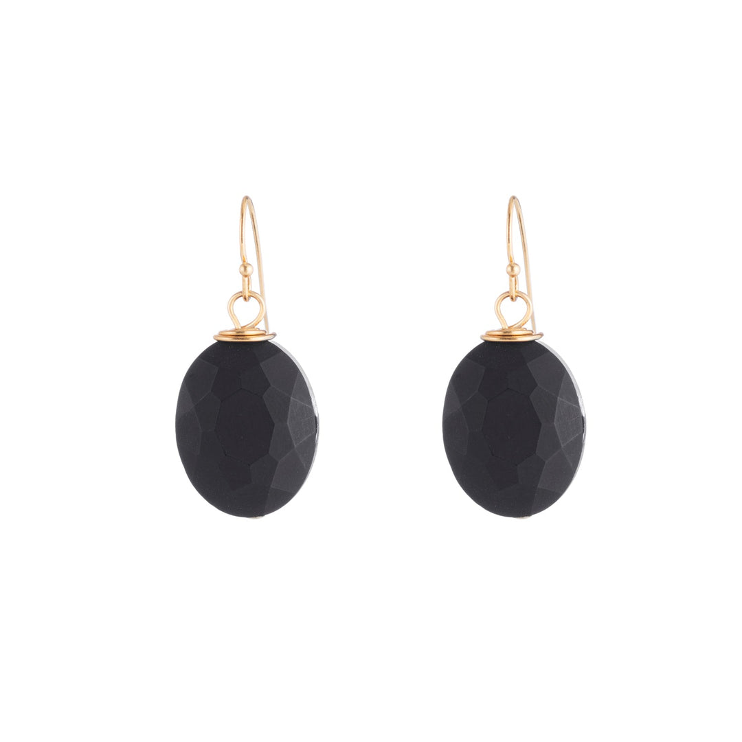 Matte Black Crystal 14Kt Gold Plate Wire Top Wrap Earrings