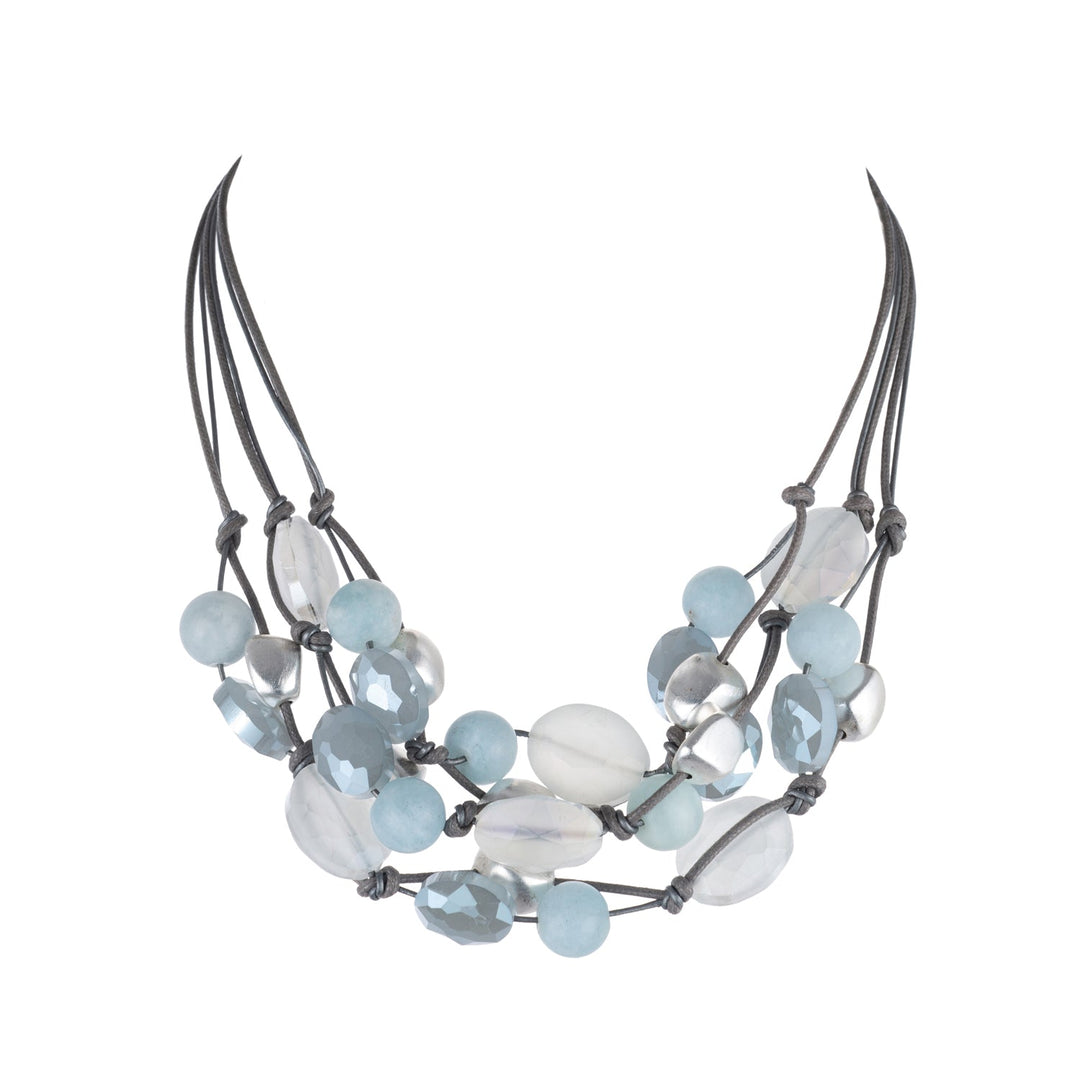 Matte White Matte Crystal, Blue Velvet Crystal, Matte Aquamarine and Matte Silver Necklace