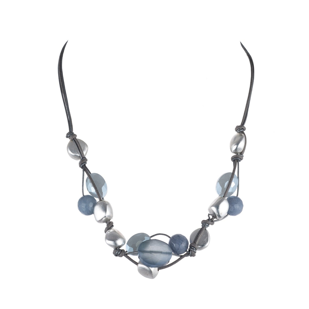 Matte Labradorite Crystal, Blue Velvet Crystal, Blue Jade And Matte Silver Necklace