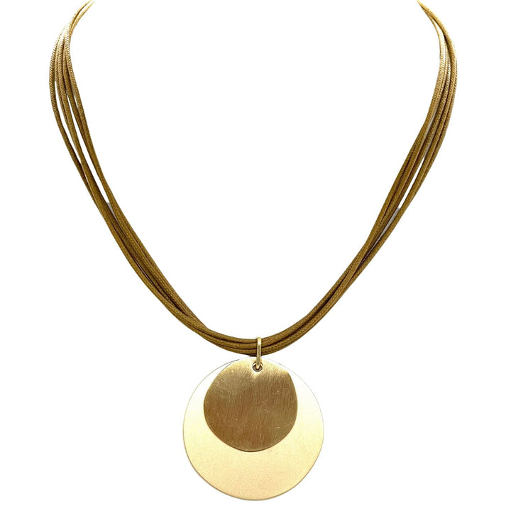 Matte Gold Double Chip Necklace on Olive Waxed Linen