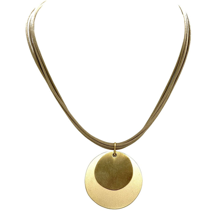 Matte Gold Double Chip Necklace on Olive Waxed Linen