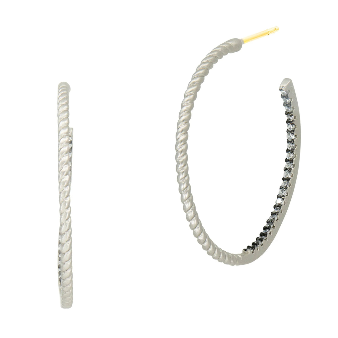  Twisted Cable and Pavé Hoop Industrial Finish EARRING