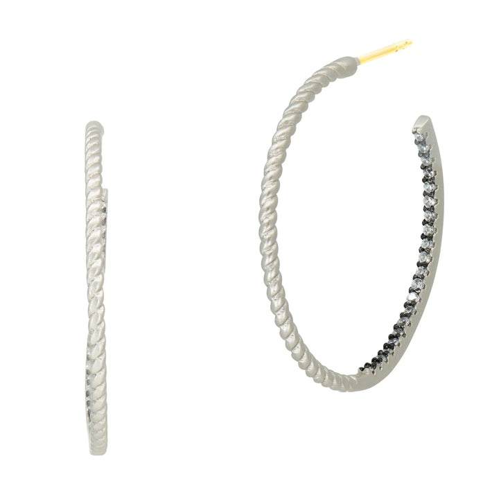  Twisted Cable and Pavé Hoop Industrial Finish EARRING