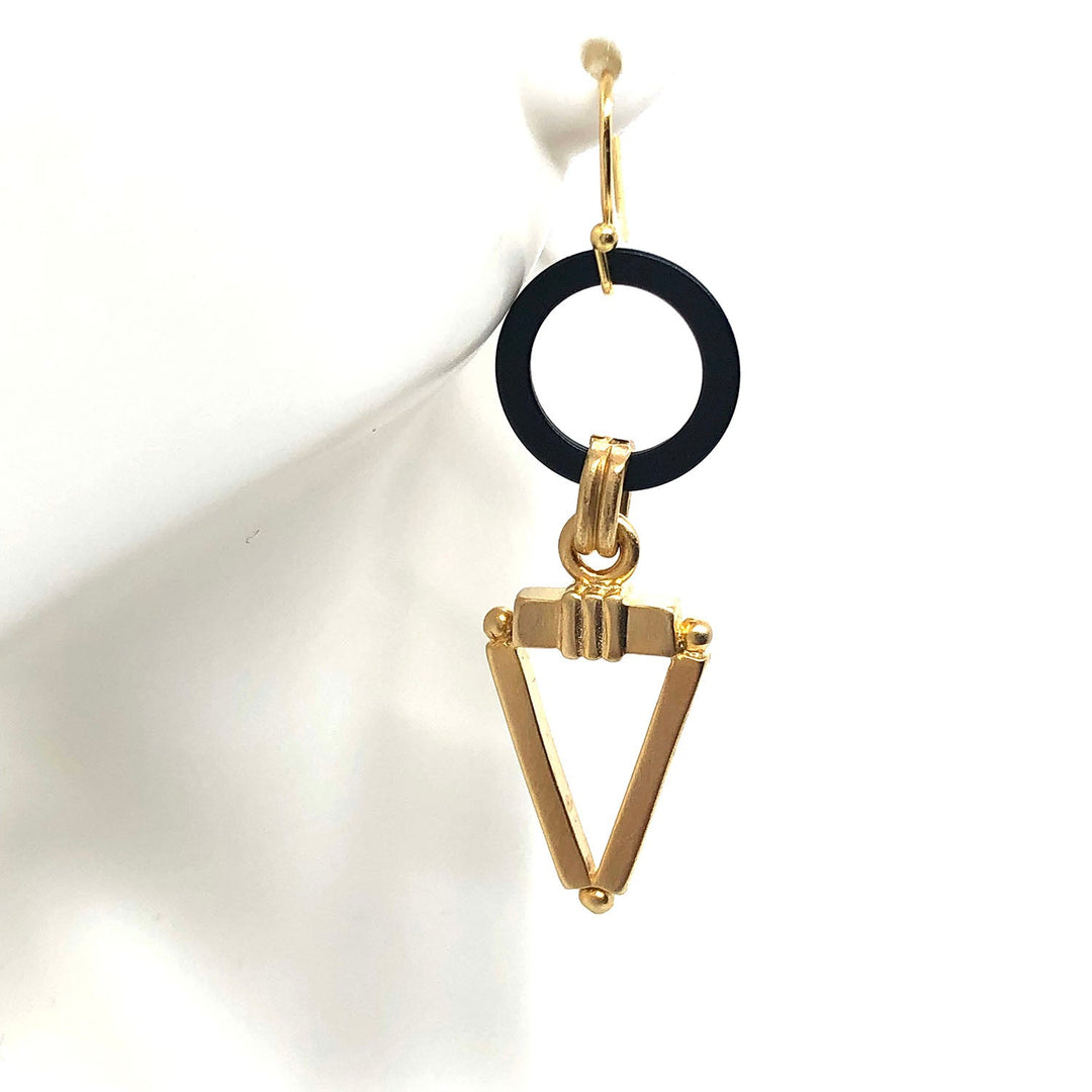 Matte Black Ring With Matte Gold Triangle Earring