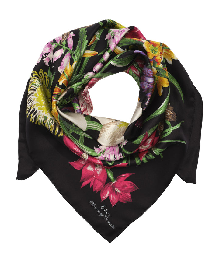 Blooms Of Oceania Silk Square in color Black