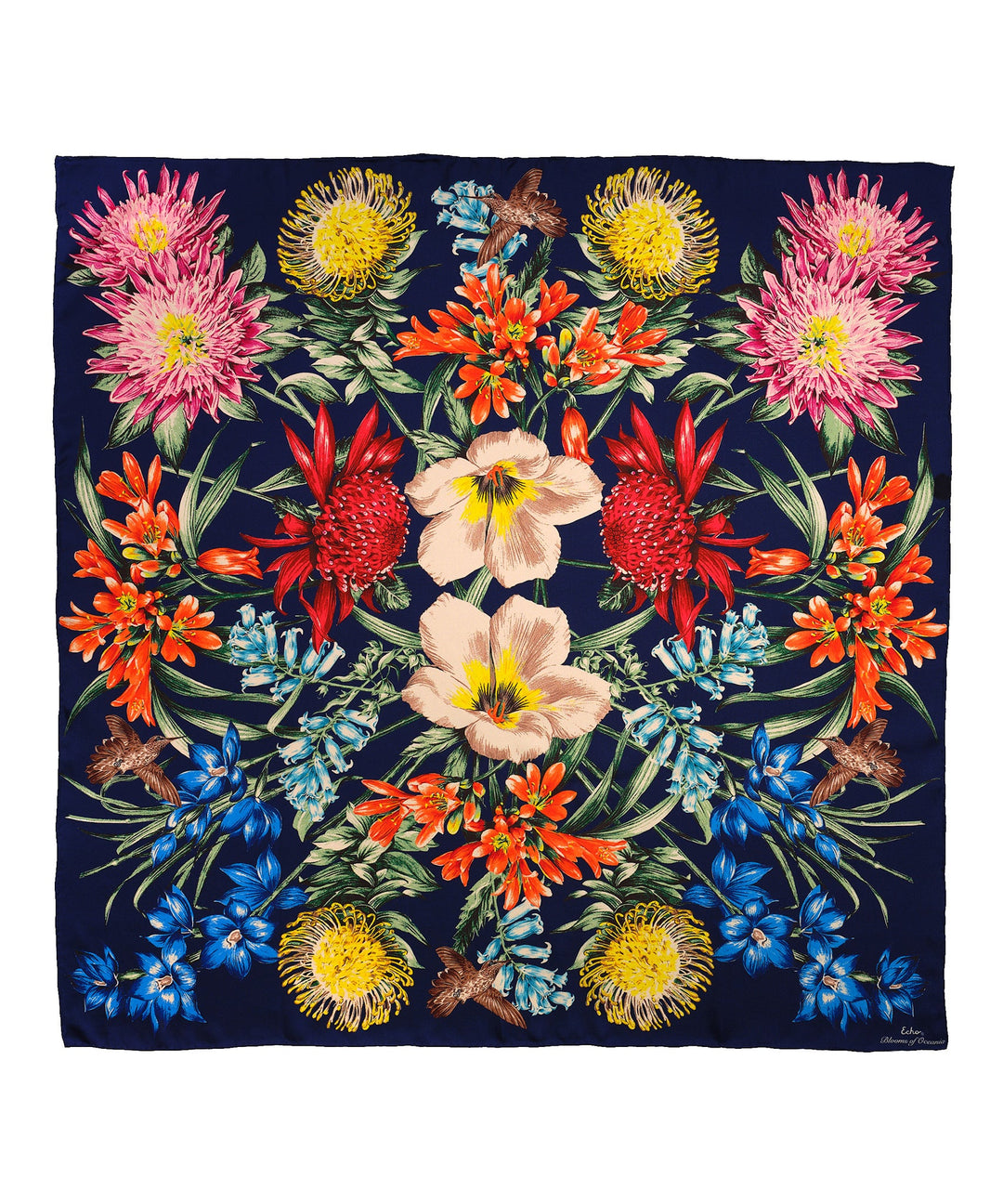 Blooms Of Oceania Silk Square in color Navy