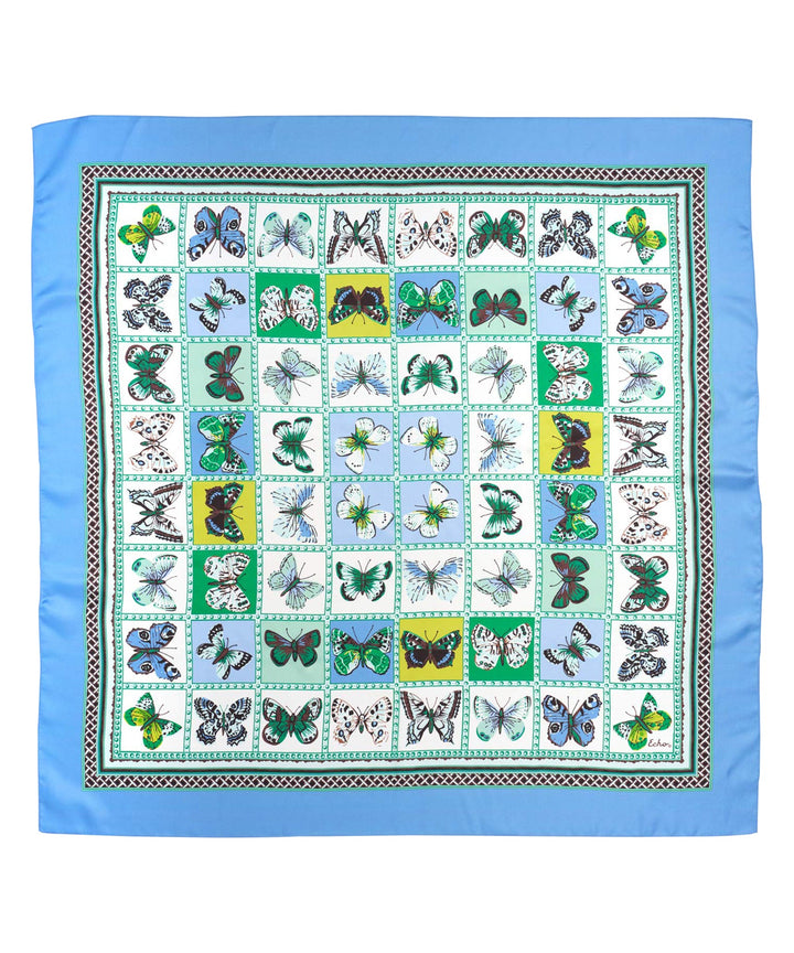 Butterfly Display Silk Square Scarf in color capri