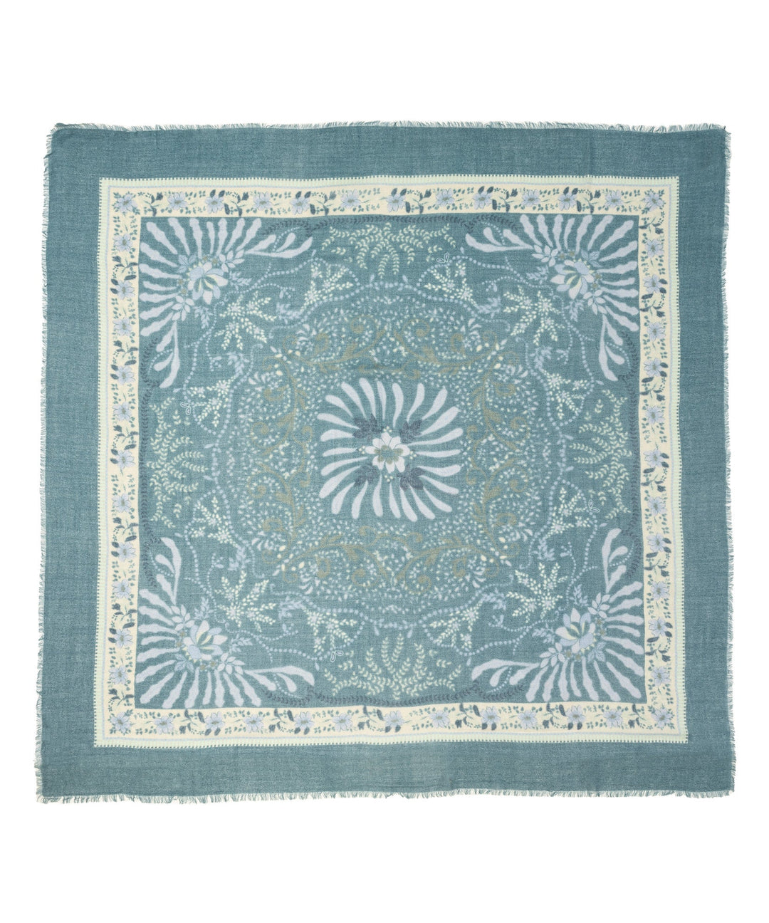 Vintage Decorative Floral Square Scarf in color blue dusk