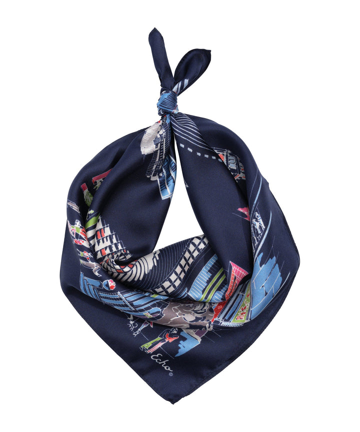 City Hopping Silk Bandana in color Navy