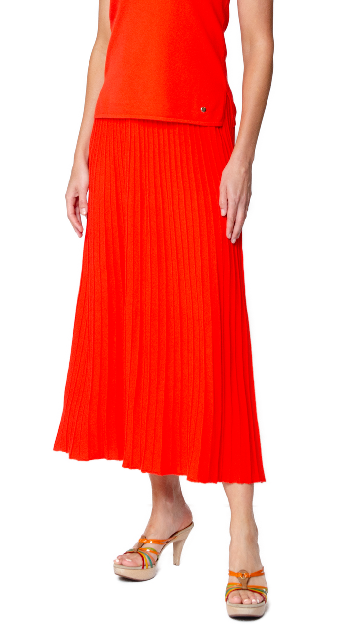 Geraldina Pleated-Knit Maxi Skirt; Bright Orange
