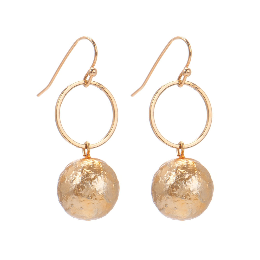 Matte Gold Ice Pearl Dime Size Loop Earrings