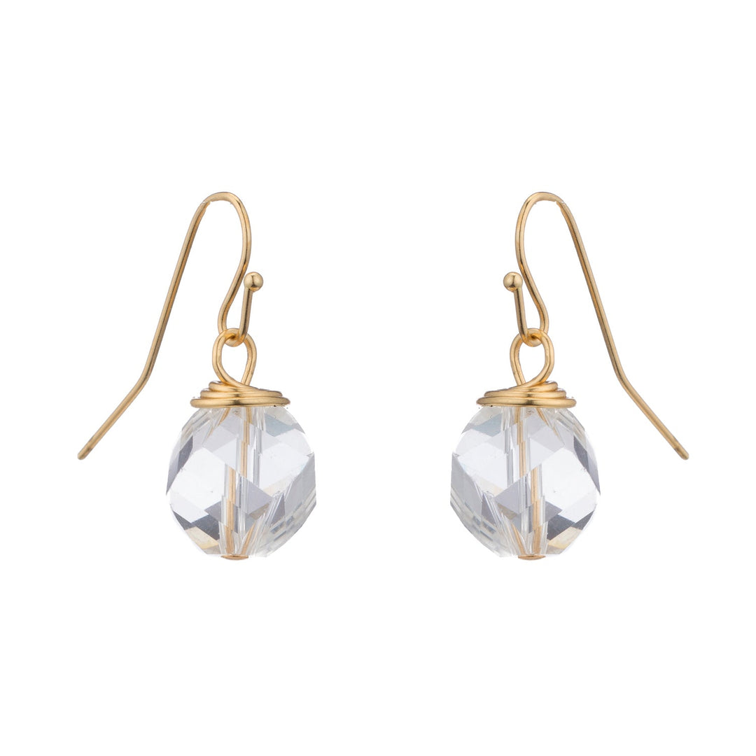 White(Clear)Faceted Crystal Top Twist 14Kt Gold Plate Earrings