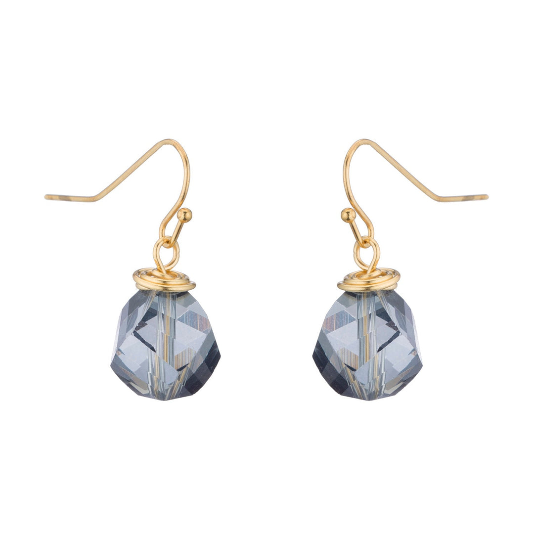 Gray Faceted Crystal Top Twist 14Kt Gold Plate Earrings