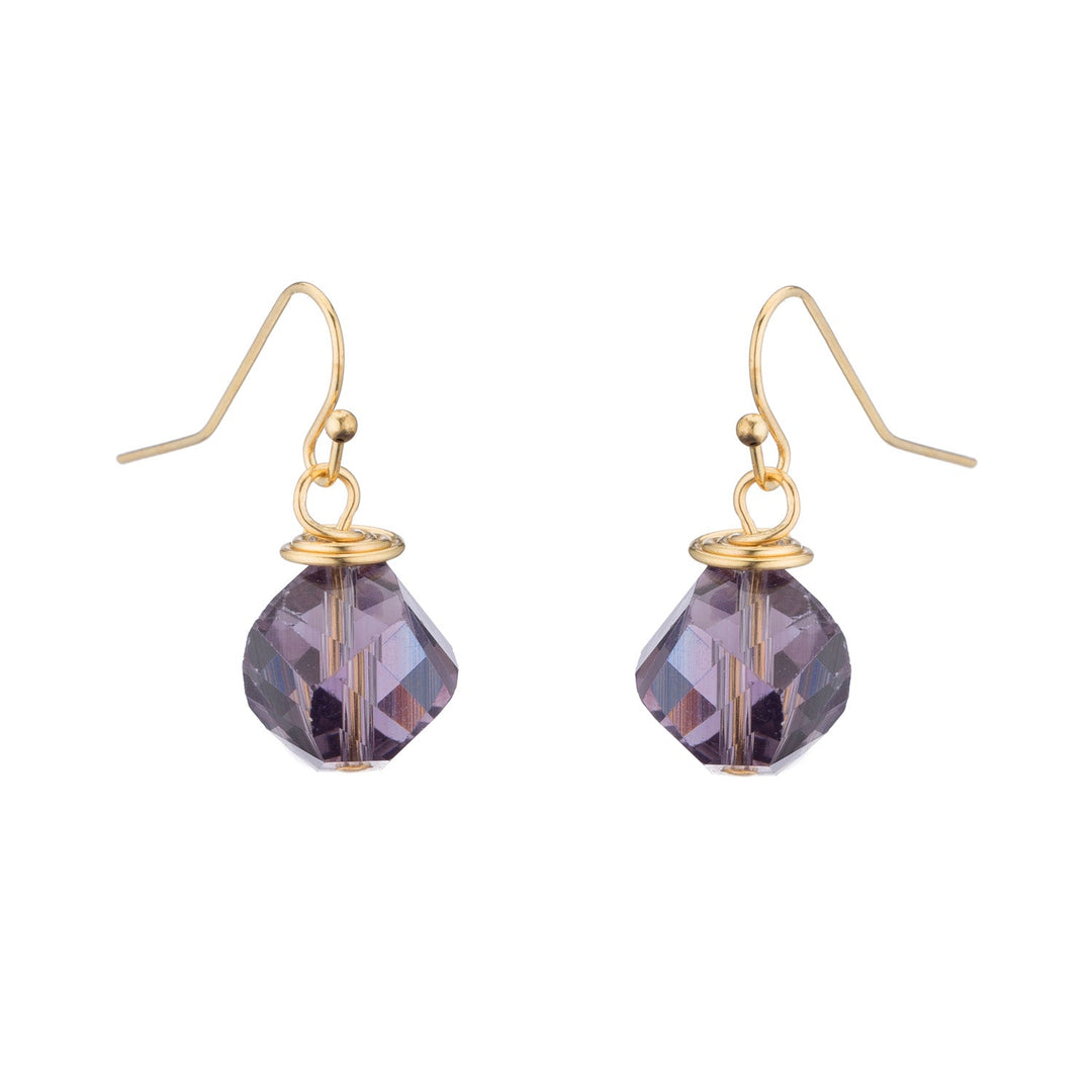 Tanzanite Faceted Crystal Top Twist 14Kt Gold Plate Earrings