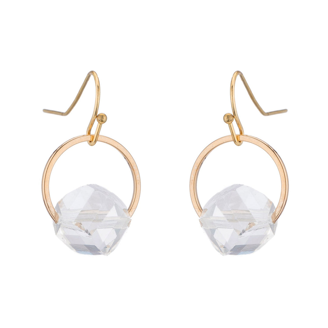 White Sliced Crystal Mini Hoop Square Wire Gold Plate Earrings