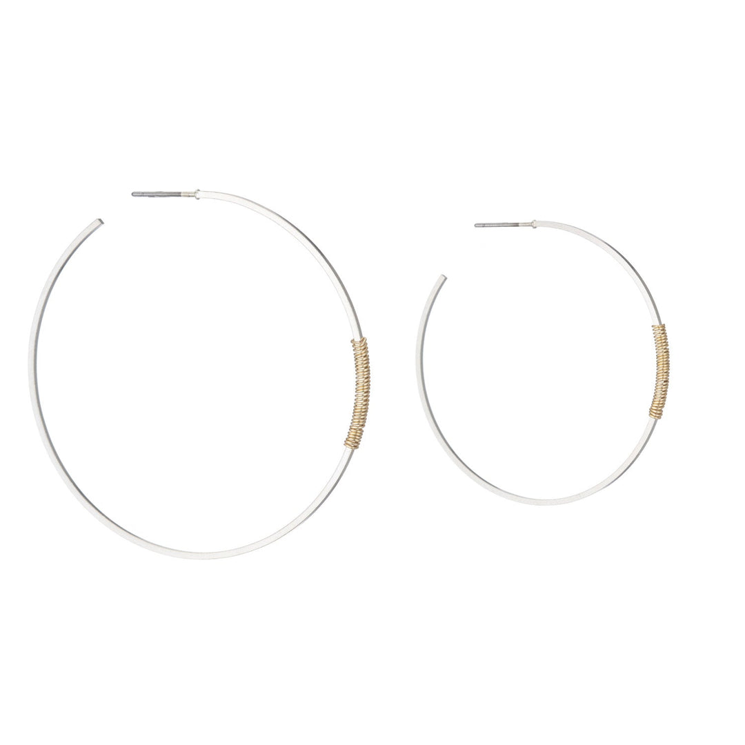 Matte Silver Super Fine Square Wire Gold Wrap Hoop Earrings