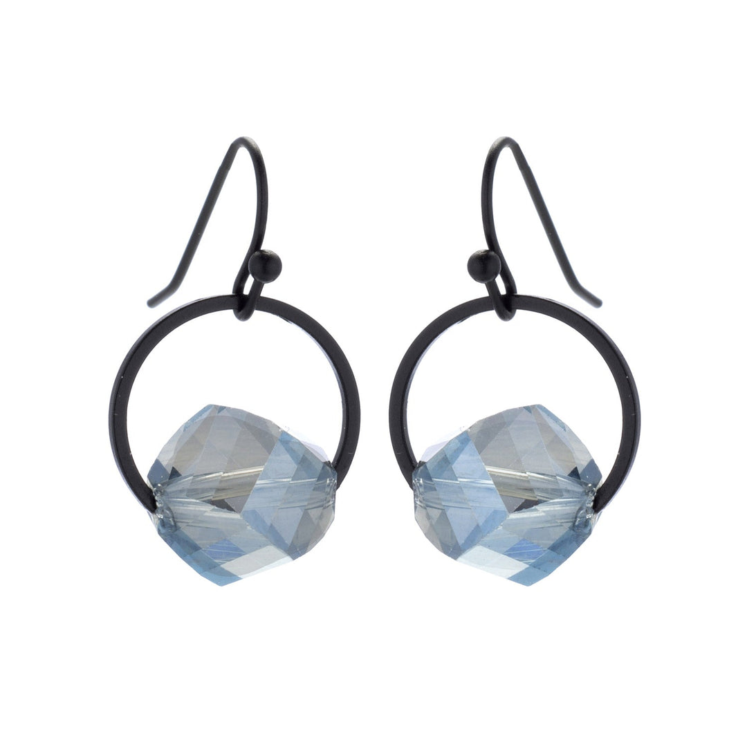 Labradorite Crystal Mini Inset Matte Black Hoop Earrings