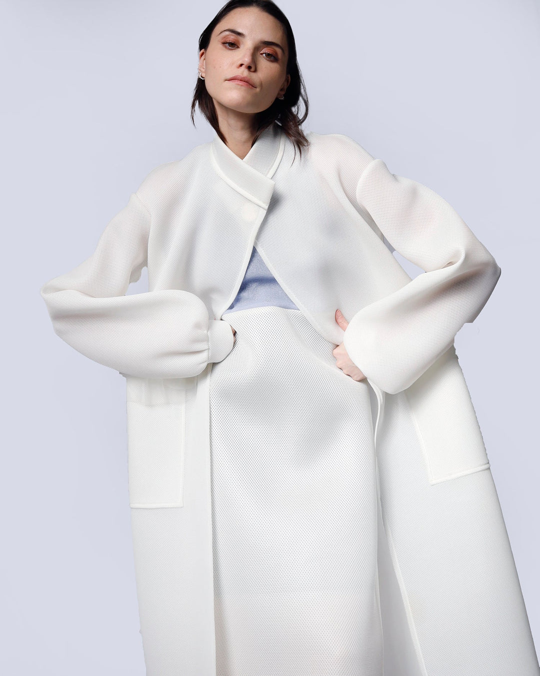 Maison Marie Saint Pierre | Coat |¬†ISABELLA | White | Dress | ISAYA | Light Blue | White