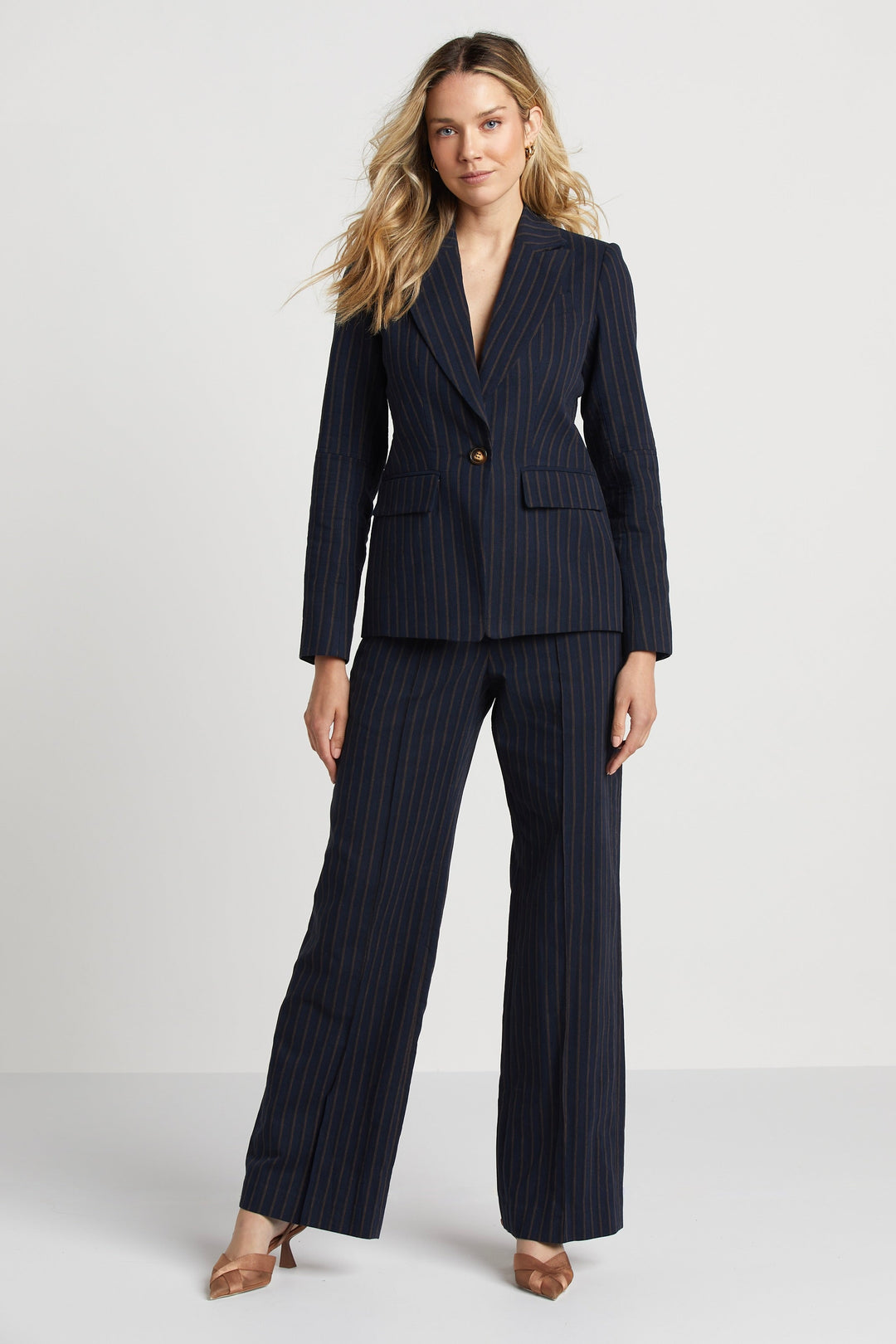 Hunter Single Breasted Pinstriped Blazer w/ Elbow Detail