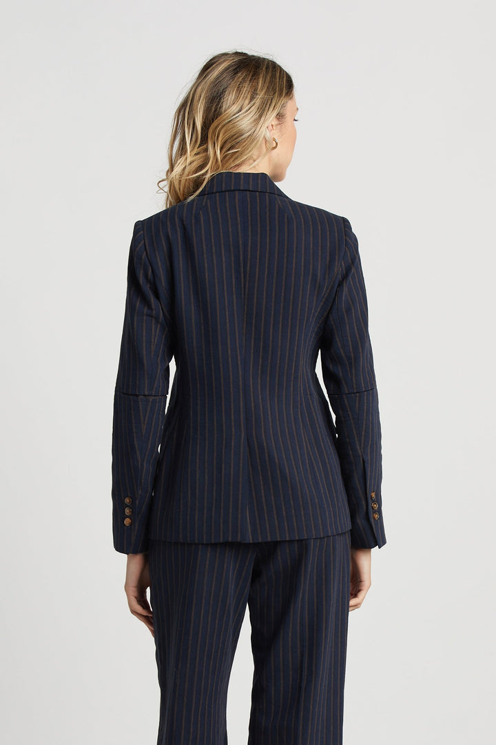 Hunter Single Breasted Pinstriped Blazer w/ Elbow Detail