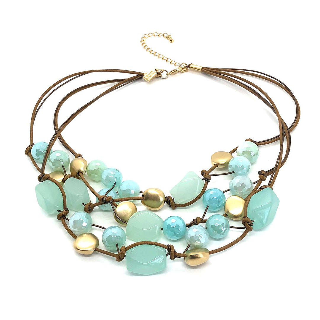 Aqua Quartz & Glazed Agate Torsade Necklace