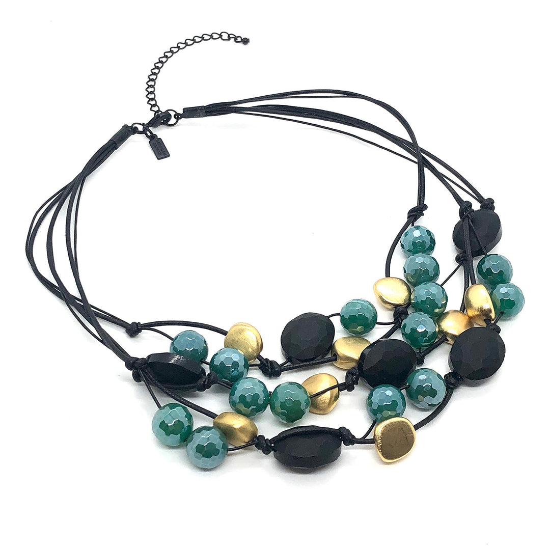 Green Glazed Agate And Matte Black Crystal Necklace