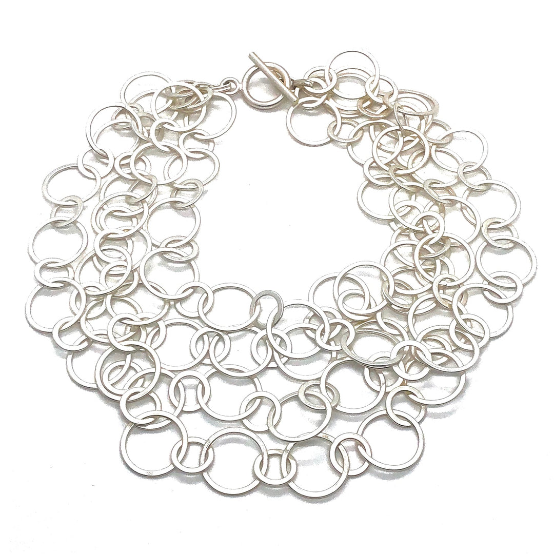 Matte Silver Four Strand Chain Graduated  Necklace