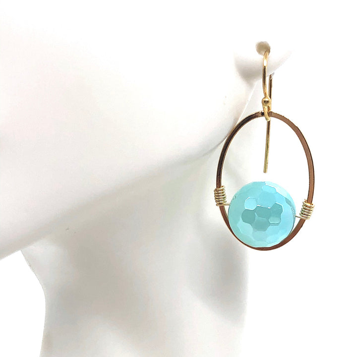 Aqua Glazed Agate Wire Wrap Earrings