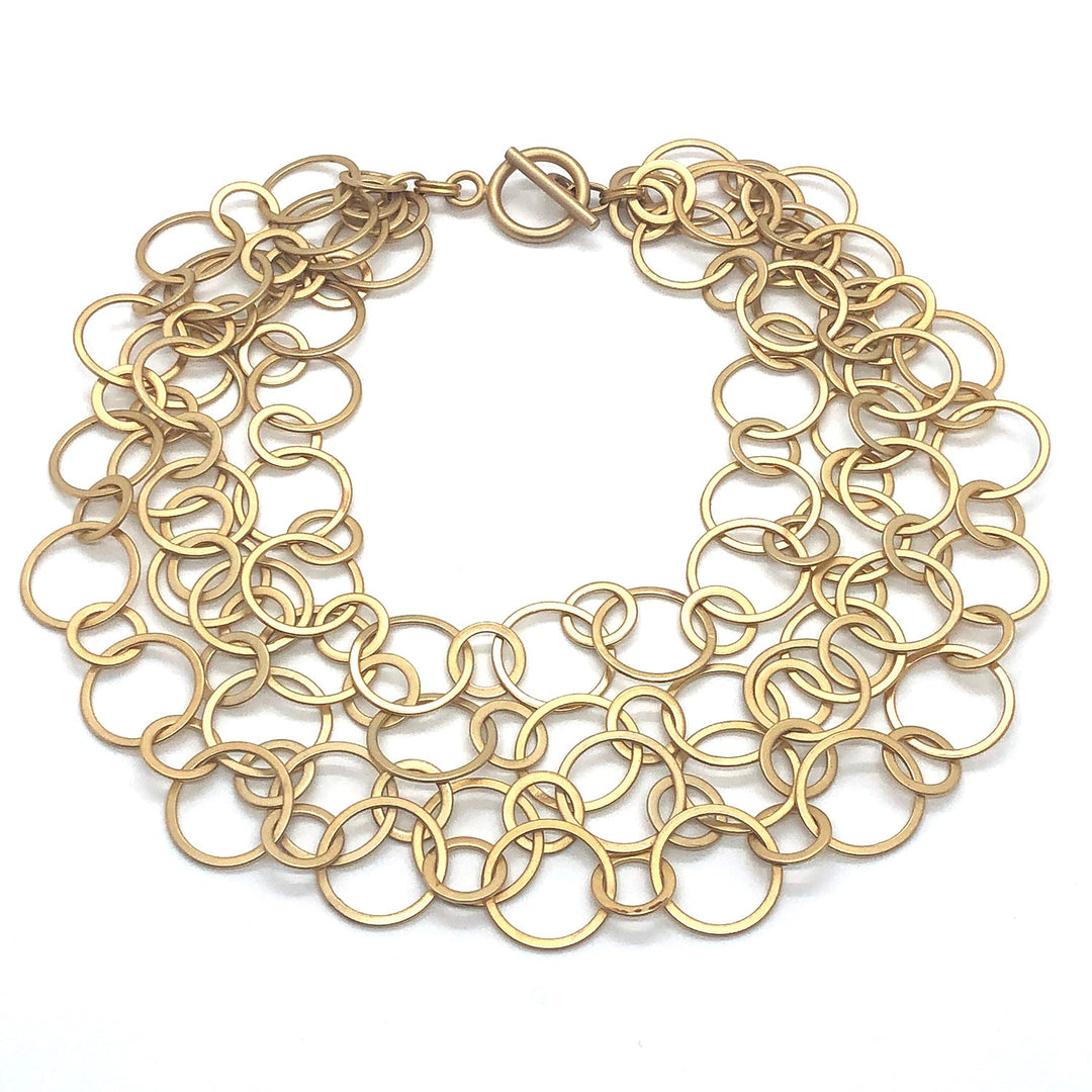 Matte Gold Chain Graduated Toggle Closure Necklace