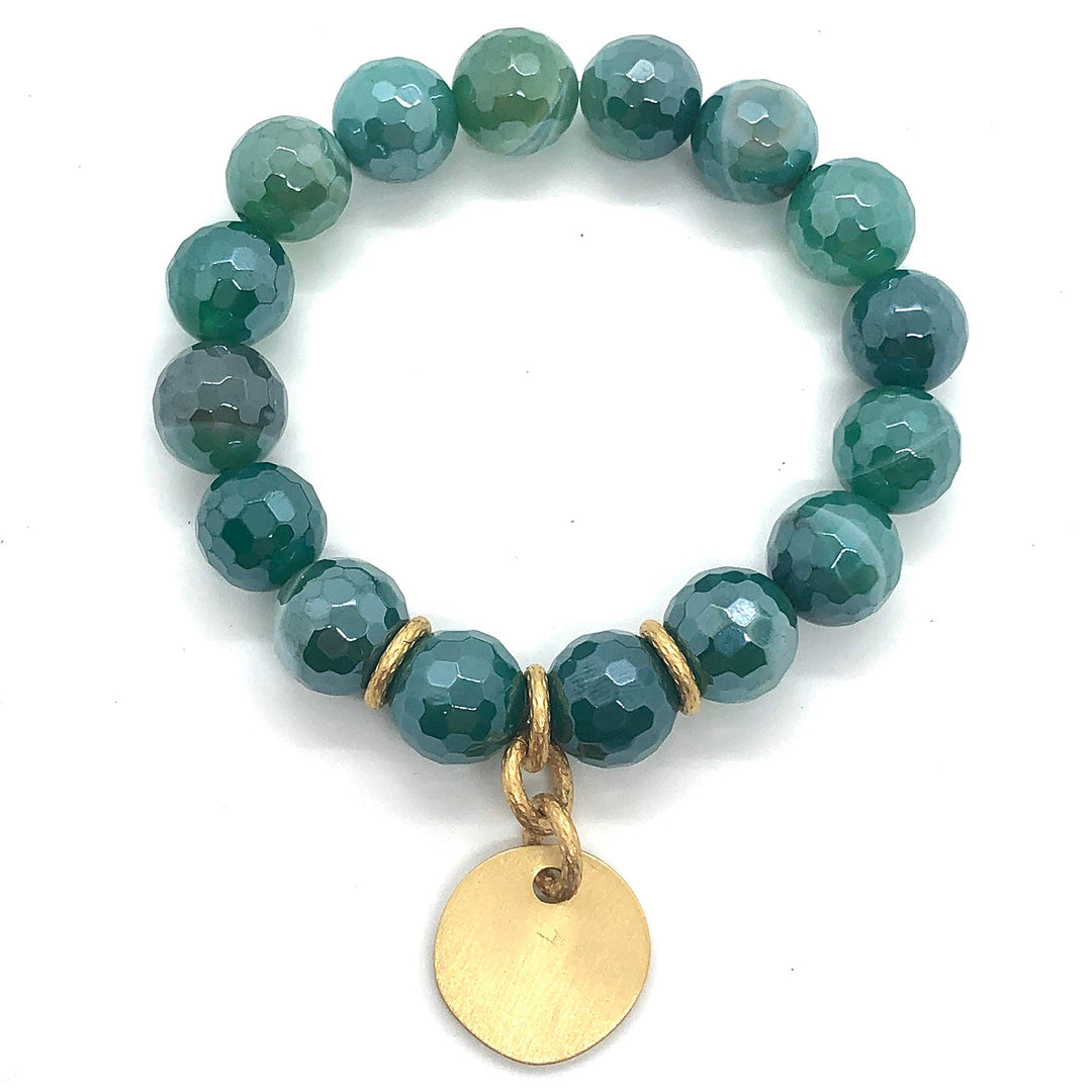 Green Glazed Agate Stretch Bracelet With Charm