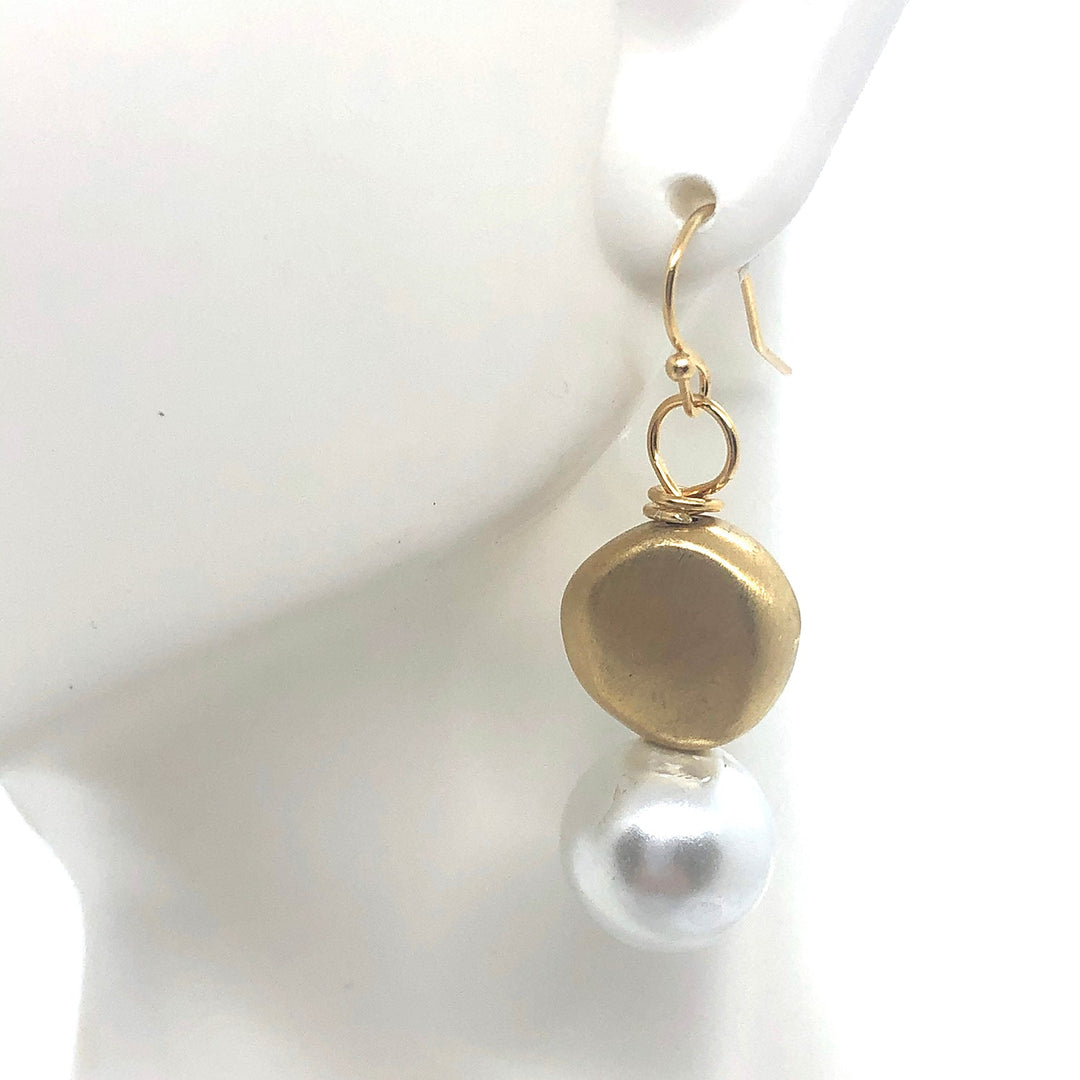 Matte Gold Flat Gold Bead Top Wrap Earring