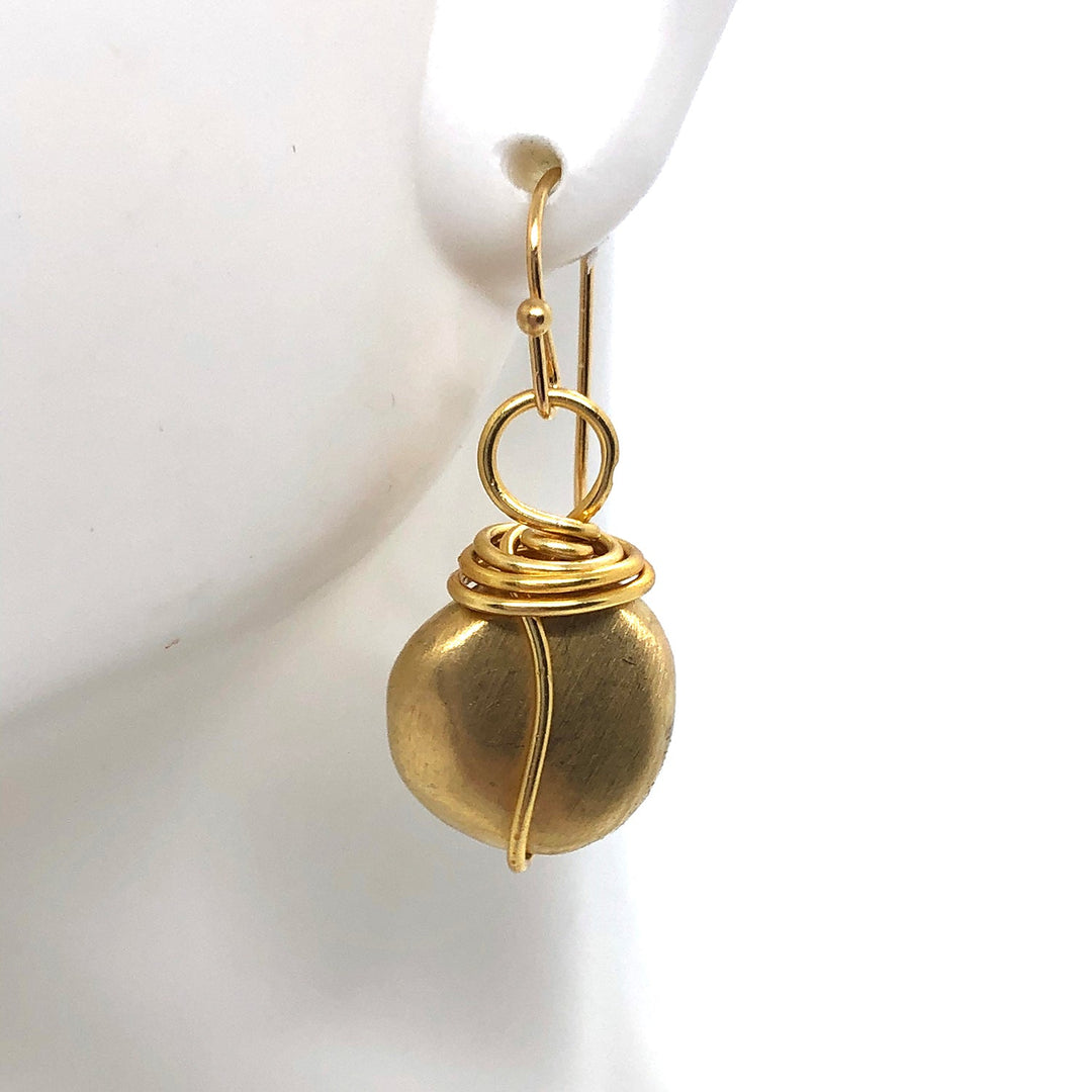 Matte Gold With Gold Wire Wrapped Nugget Earring