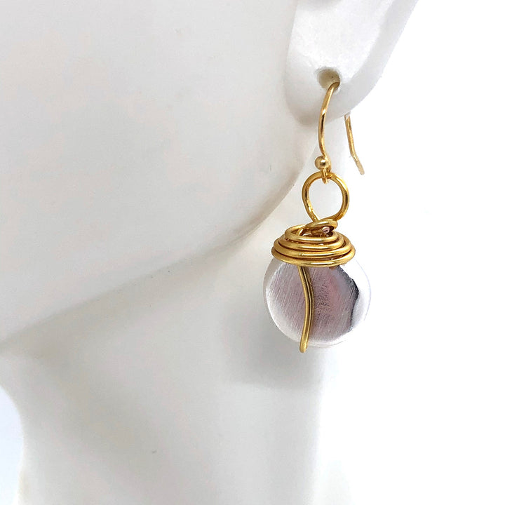 Matte Silver With Gold Wire Wrapped Nugget Earring