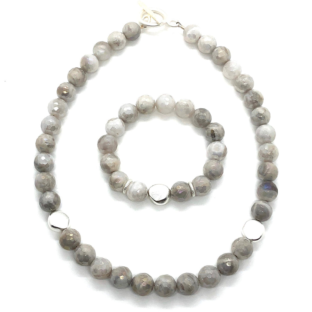 Gray Snowflake Glazed Agate Bead Necklace