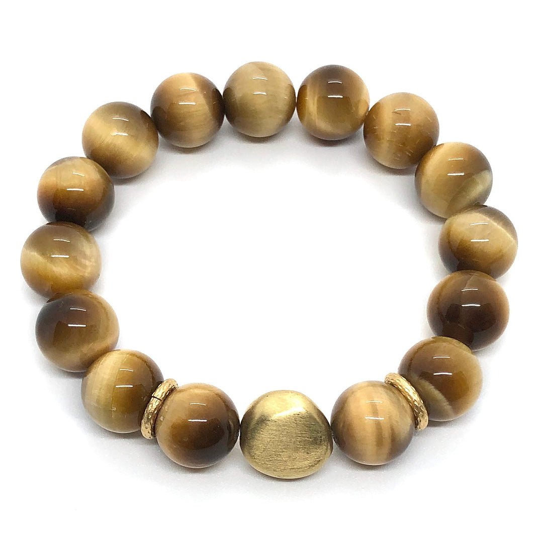 Yellow Tiger Eye Matte Gold Nugget Stretch Bracelet