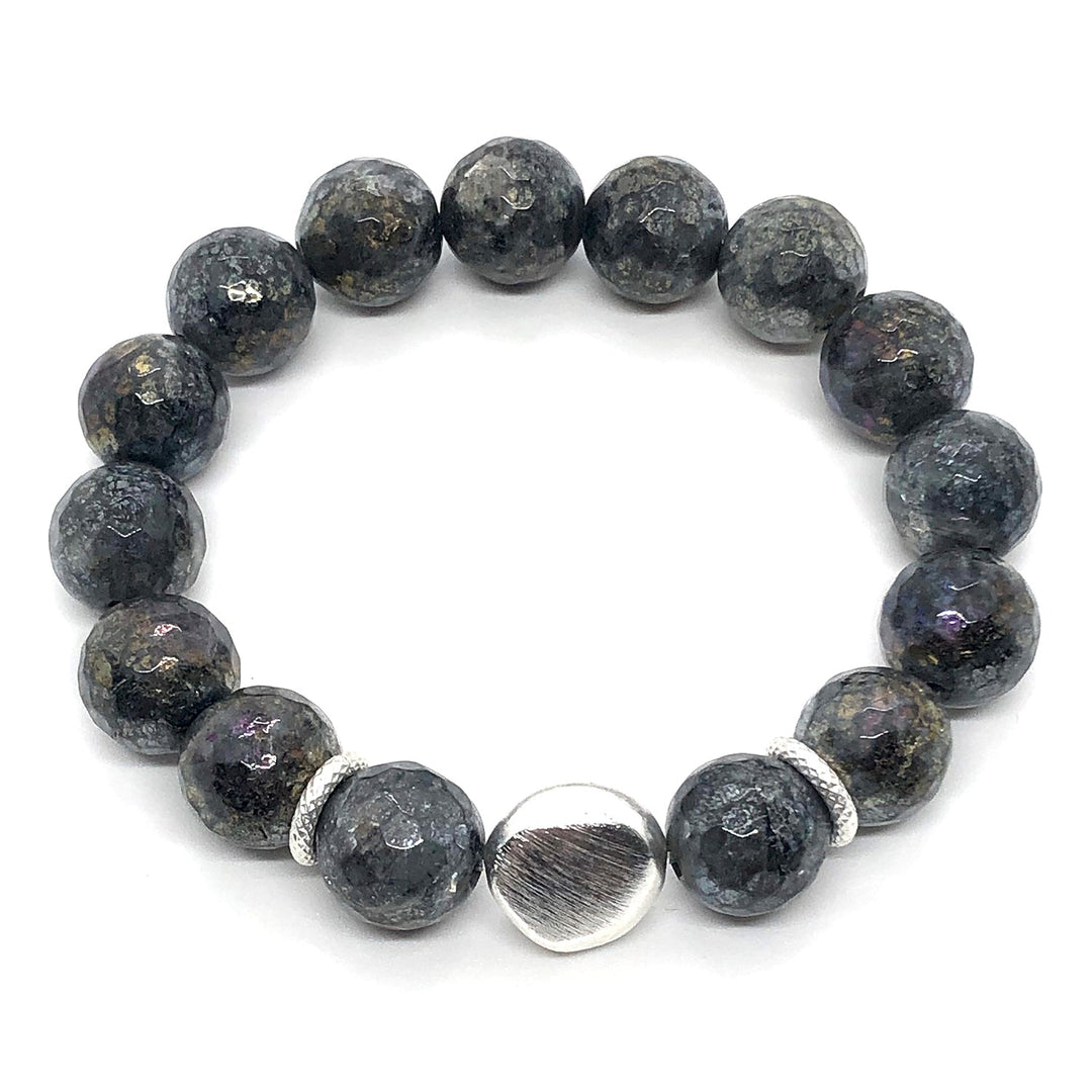 Lavikite With Matte Silver Bead Stretch Bracelet