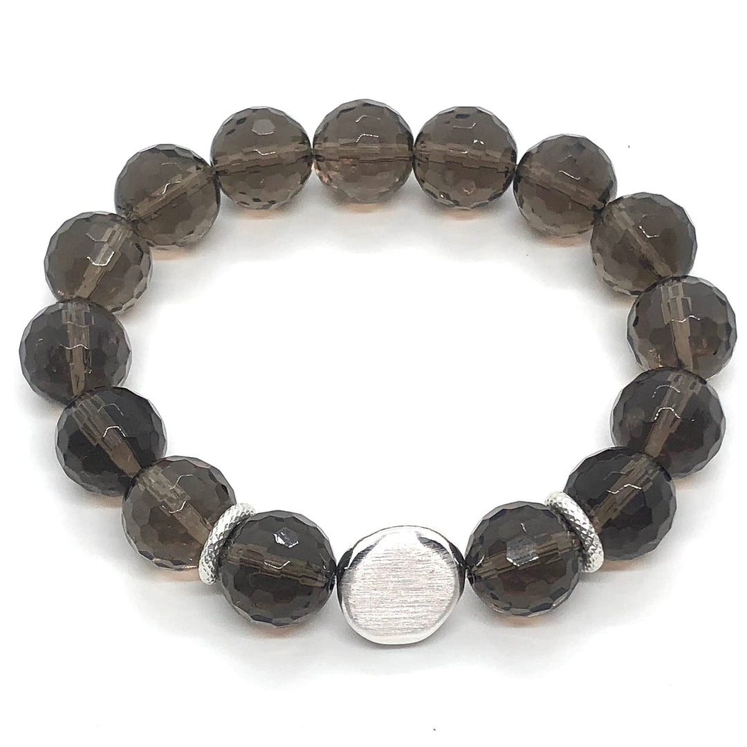 Smoke Topaz Matte Silver Nugget Stretch Bracelet