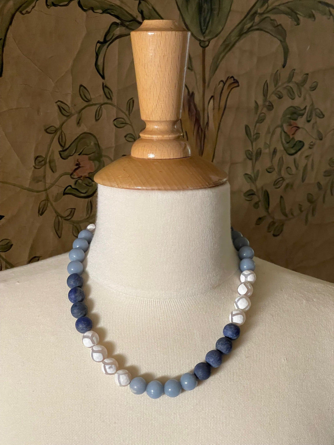 Blue Jade, Lapis, and White Giraffe Beaded Necklace