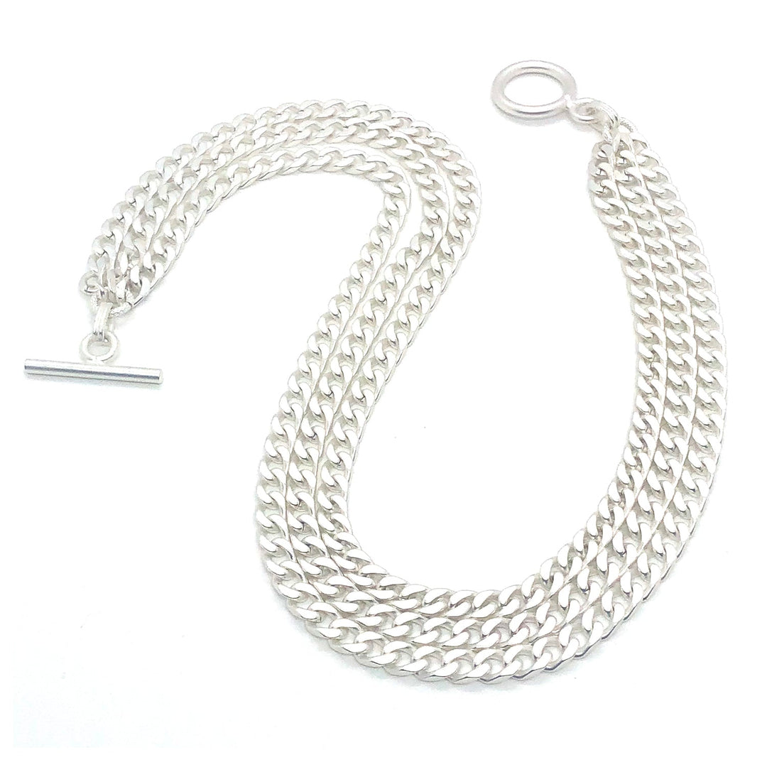 Matte Silver Curb Chain 3 Strand Graduated Necklace