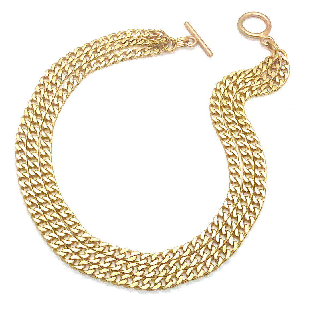 Matte Gold Curb Chain 3 Strand Graduated Necklace