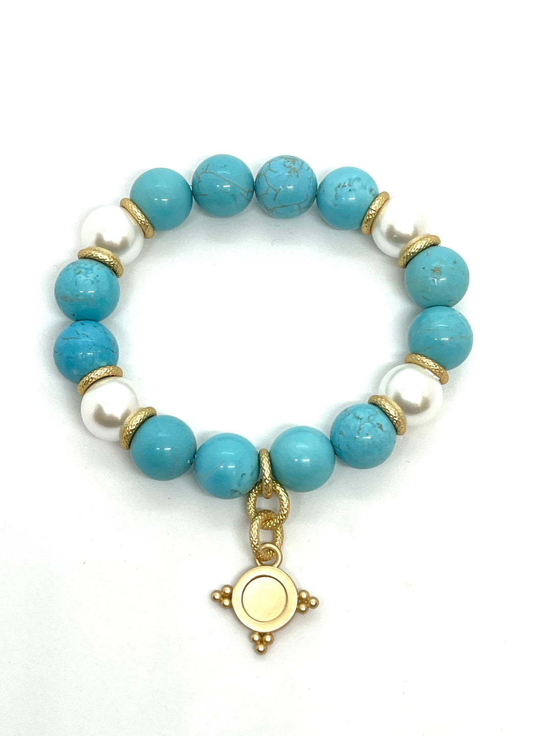 Matte Turquoise Howlite Stretch Bracelet With Starburst Charm