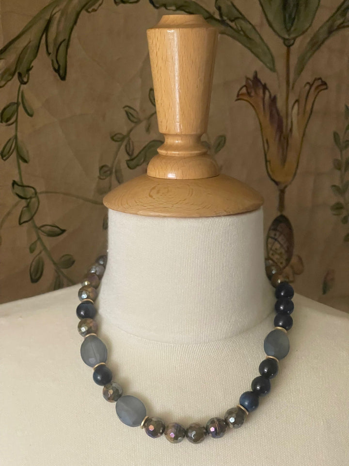 Tiger's Eye, Blue Tiger's Eye, and Matte Blue Crystal Necklace