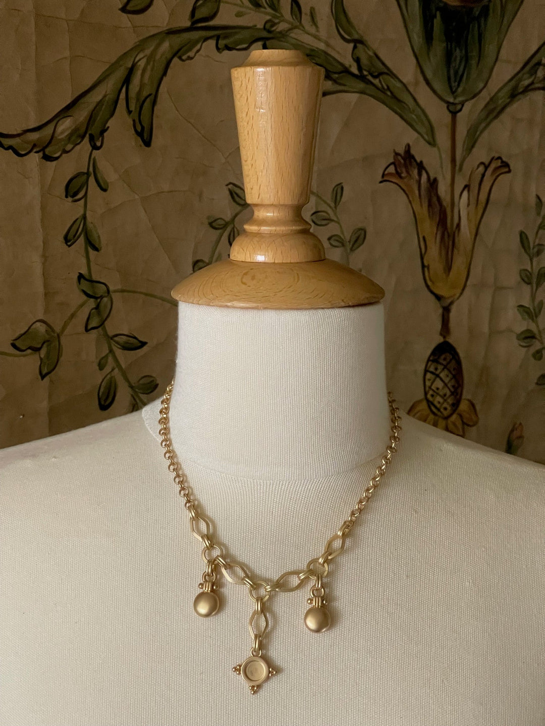 Three Charm Matte Gold Necklace