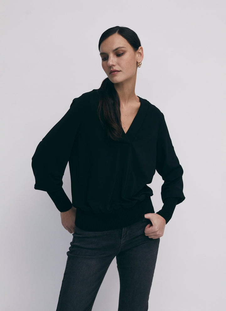 Long sleeve top with solid rib